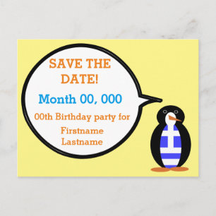 Greek Flag Talking Ms. Penguin Announcement Postcard