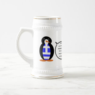 Greek Flag Talking Ms. Penguin Beer Stein