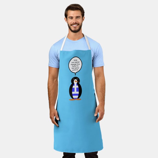 Greek Flag Talking Ms Penguin Personalized Apron (Worn)