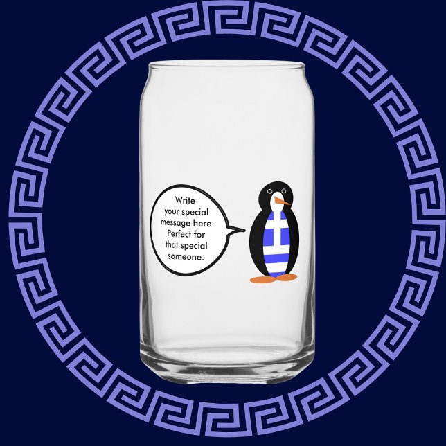 Greek Flag Talking Ms Penguin Personalized Can Glass (Creator Uploaded)
