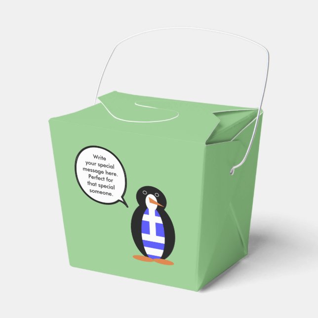 Greek Flag Talking Ms Penguin Personalized Favor Box (Front Side)
