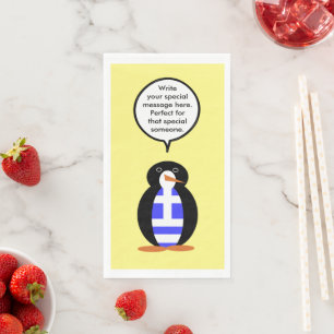 Greek Flag Talking Ms Penguin Personalized Napkin