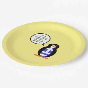 Greek Flag Talking Ms Penguin Personalized Paper Plate