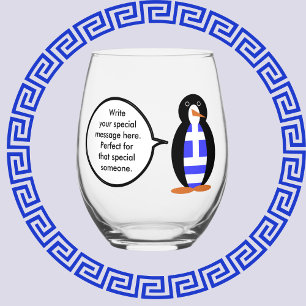 Greek Flag Talking Ms Penguin Personalized Stemless Wine Glass