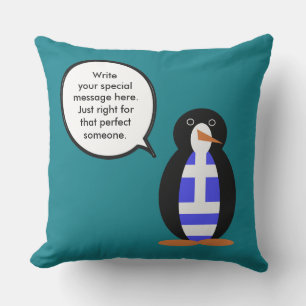 Greek Flag Talking Ms Penguin Personalized Throw Pillow