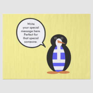 Greek Flag Talking Ms Penguin Personalized Tissue Paper