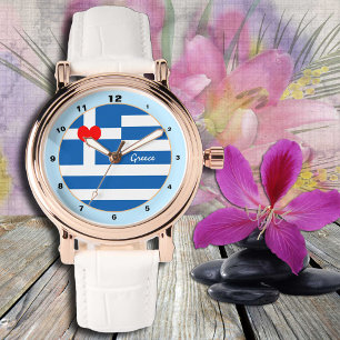 Greek Flag watch, with Heart /love Greece Watch