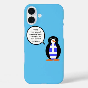 Greek Flag Wildlife Penguin Personalized Gift iPhone 16 Plus Case