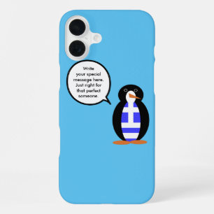 Greek Flag Wildlife Penguin Personalized Gift iPhone 16 Plus Case