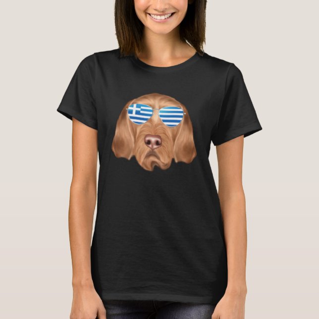 Greek Flag Wirehaired Vizsla Dog Greece Pocket T-Shirt (Front)
