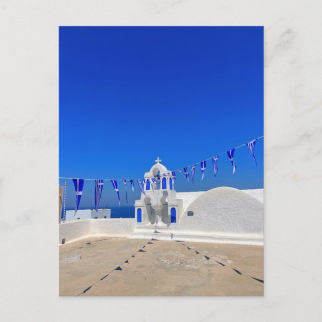 Greek Flags White Church Building Greece Postcard (Front)