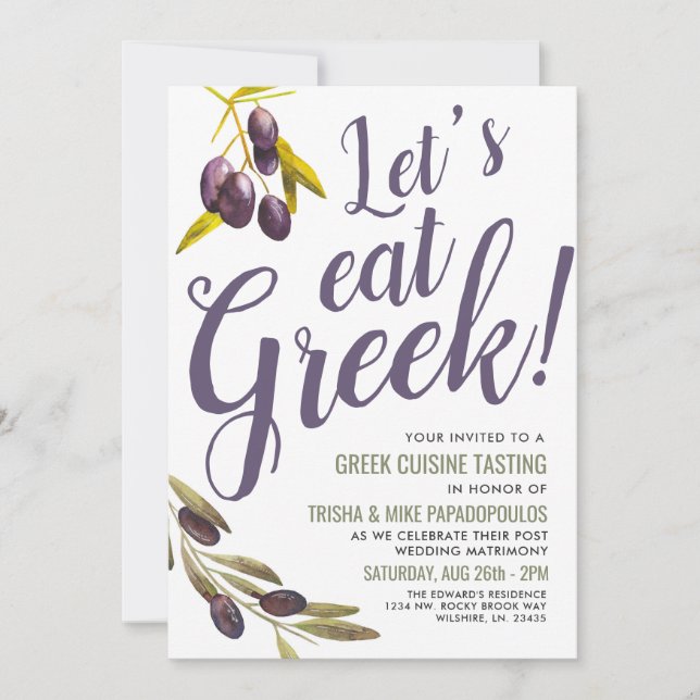 Greek Food Tasting Post Wedding Party Invitation (Front)