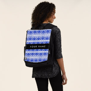 Greek Fret Arabesque Blue, Your Name, Personalize Backpack