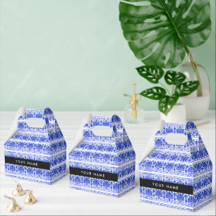 Greek Fret Arabesque Blue, Your Name, Personalize Favor Box