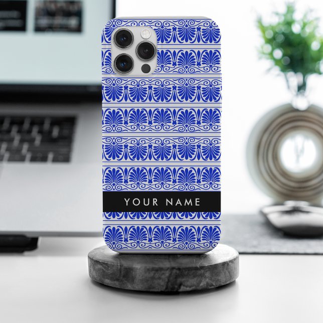 Greek Fret Arabesque Blue, Your Name, Personalize iPhone Case (Creator Uploaded)