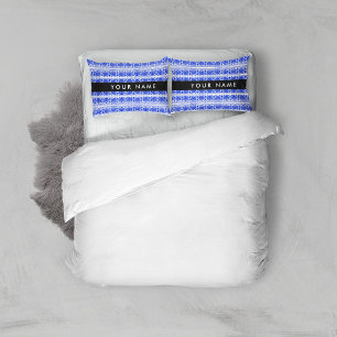 Greek Fret Arabesque Blue, Your Name, Personalize Pillowcase