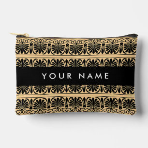 Greek Fret Arabesque Brown, Your Name, Personalize Accessory Pouch