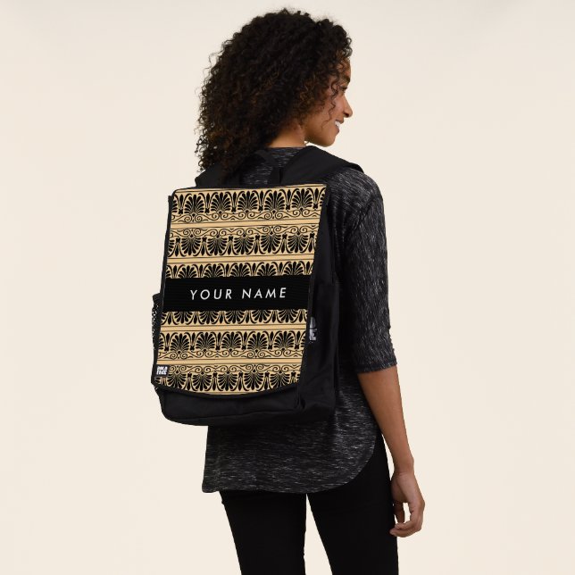 Greek Fret Arabesque Brown, Your Name, Personalize Backpack (Worn)