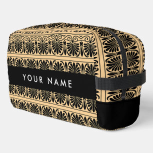 Greek Fret Arabesque Brown, Your Name, Personalize Dopp Kit