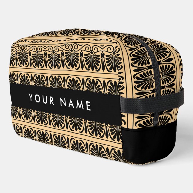 Greek Fret Arabesque Brown, Your Name, Personalize Dopp Kit (Left Corner)