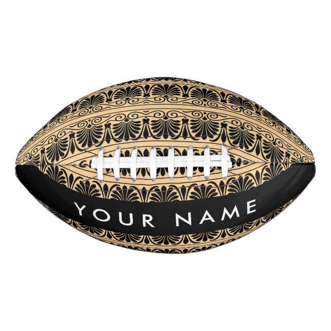 Greek Fret Arabesque Brown, Your Name, Personalize Football (Front)