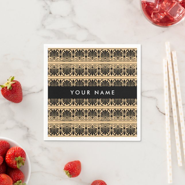 Greek Fret Arabesque Brown, Your Name, Personalize Napkin (Insitu)