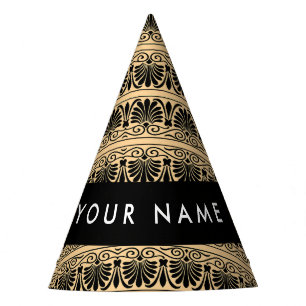 Greek Fret Arabesque Brown, Your Name, Personalize Party Hat