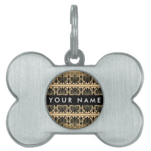 Greek Fret Arabesque Brown, Your Name, Personalize Pet ID Tag