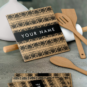 Greek Fret Arabesque Brown, Your Name, Personalize Tile