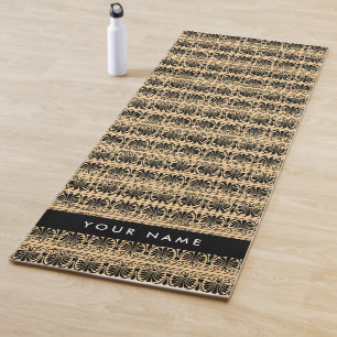 Greek Fret Arabesque Brown, Your Name, Personalize Yoga Mat