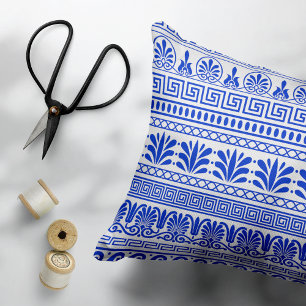 Greek Fret, Mediterranean Pattern, Blue Accent Pillow