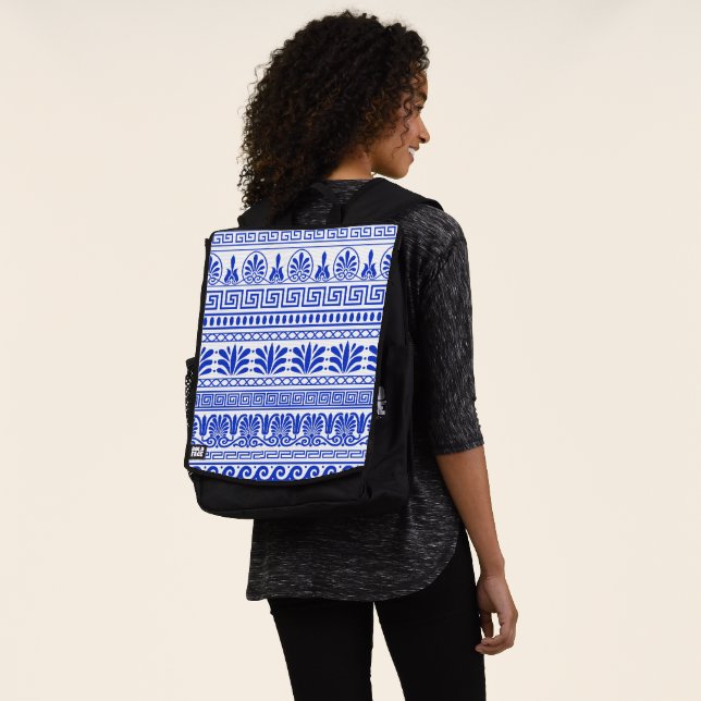 Greek Fret, Mediterranean Pattern, Blue Backpack (Worn)