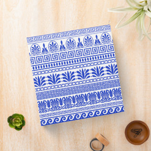 Greek Fret, Mediterranean Pattern, Blue Binder
