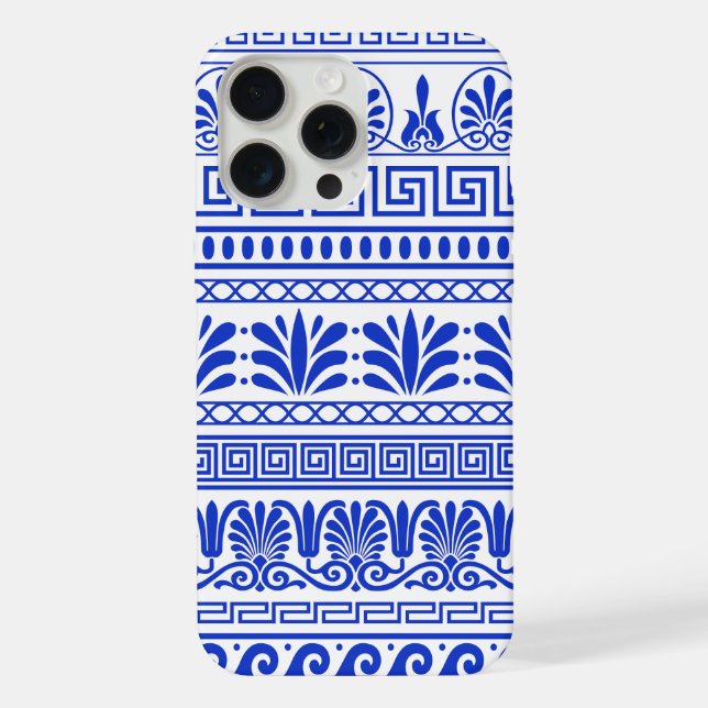 Greek Fret, Mediterranean Pattern, Blue iPhone Case (Back)