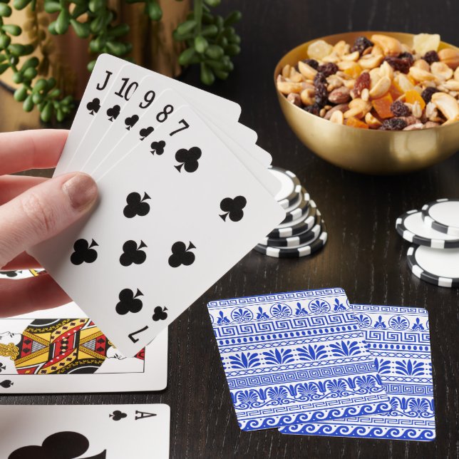 Greek Fret, Mediterranean Pattern, Blue Playing Cards (In Situ)