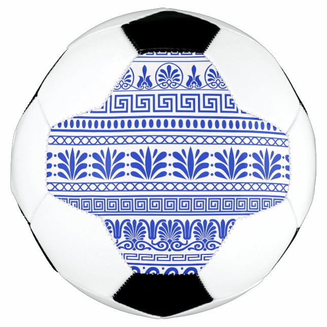 Greek Fret, Mediterranean Pattern, Blue Soccer Ball (Front)