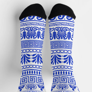 Greek Fret, Mediterranean Pattern, Blue Socks