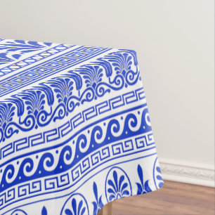 Greek Fret, Mediterranean Pattern, Blue Tablecloth