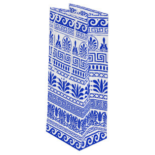 Greek Fret, Mediterranean Pattern, Blue Wine Gift Bag