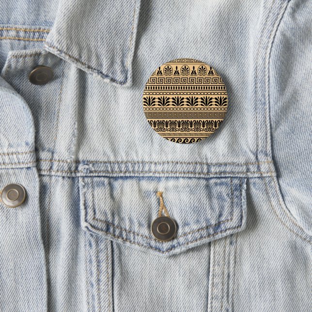 Greek Fret, Mediterranean Pattern, Brown 2 Inch Round Button (In Situ)