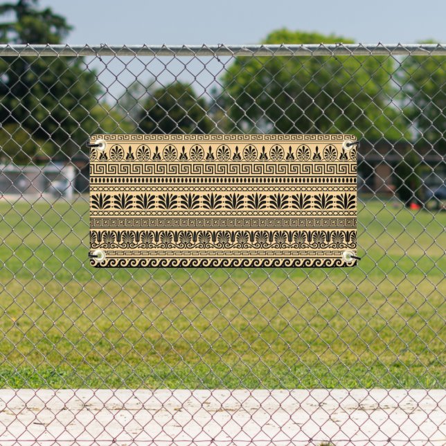 Greek Fret, Mediterranean Pattern, Brown Banner (Insitu)