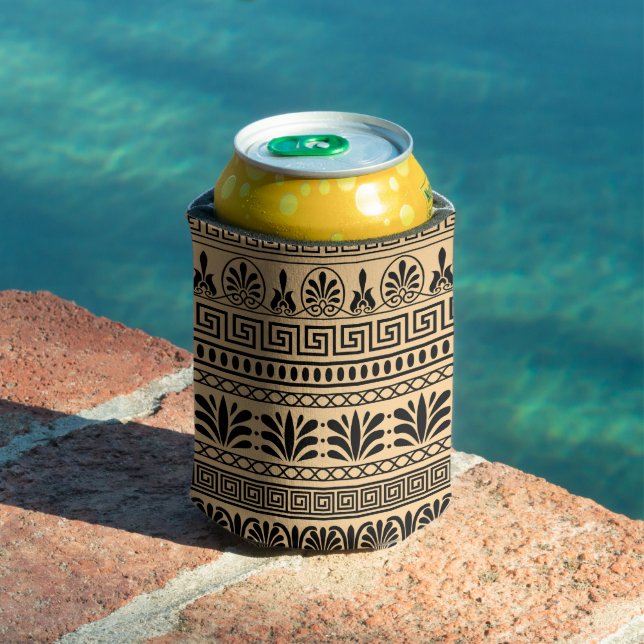 Greek Fret, Mediterranean Pattern, Brown Can Cooler (In Situ Pool)