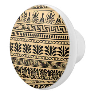 Greek Fret, Mediterranean Pattern, Brown Ceramic Knob