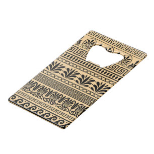 Greek Fret, Mediterranean Pattern, Brown Credit Card Bottle Opener