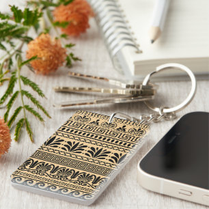 Greek Fret, Mediterranean Pattern, Brown Keychain
