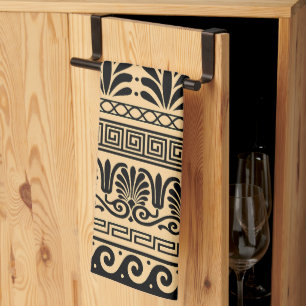 Greek Fret, Mediterranean Pattern, Brown Kitchen Towel