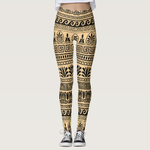Greek Fret, Mediterranean Pattern, Brown Leggings