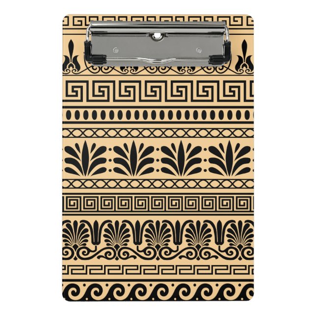 Greek Fret, Mediterranean Pattern, Brown Mini Clipboard (Front)