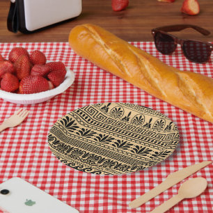 Greek Fret, Mediterranean Pattern, Brown Paper Plate