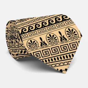 Greek Fret, Mediterranean Pattern, Brown Tie